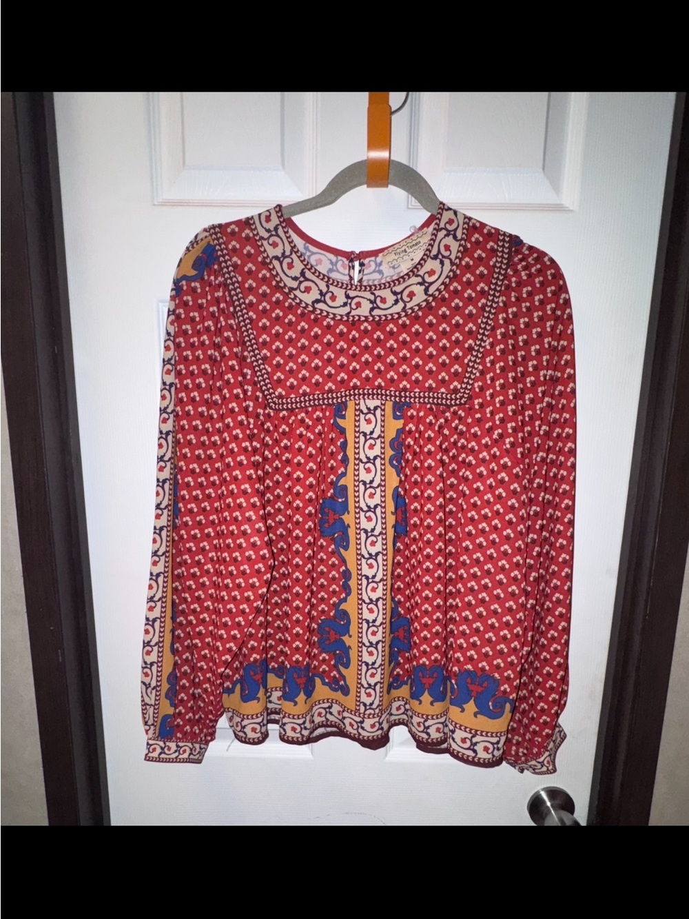 Flying Tomato Red Printed Boho Border-Trim Blouse
